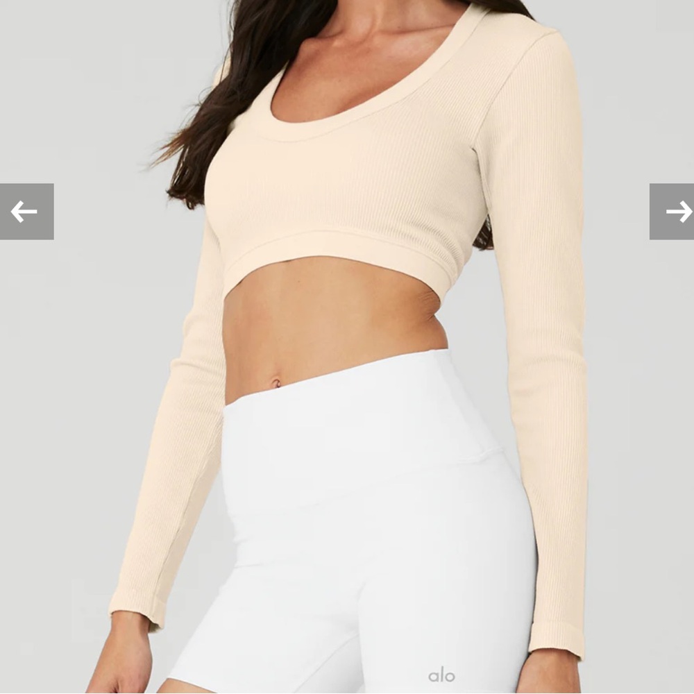 NWT 🌟 ALO Yoga Seamless Ribbed Cropped Serene Long Sleeve - Picture 3 of 4
